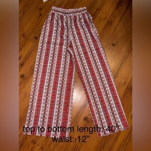 Red and White Patterned Wide-Leg Pants